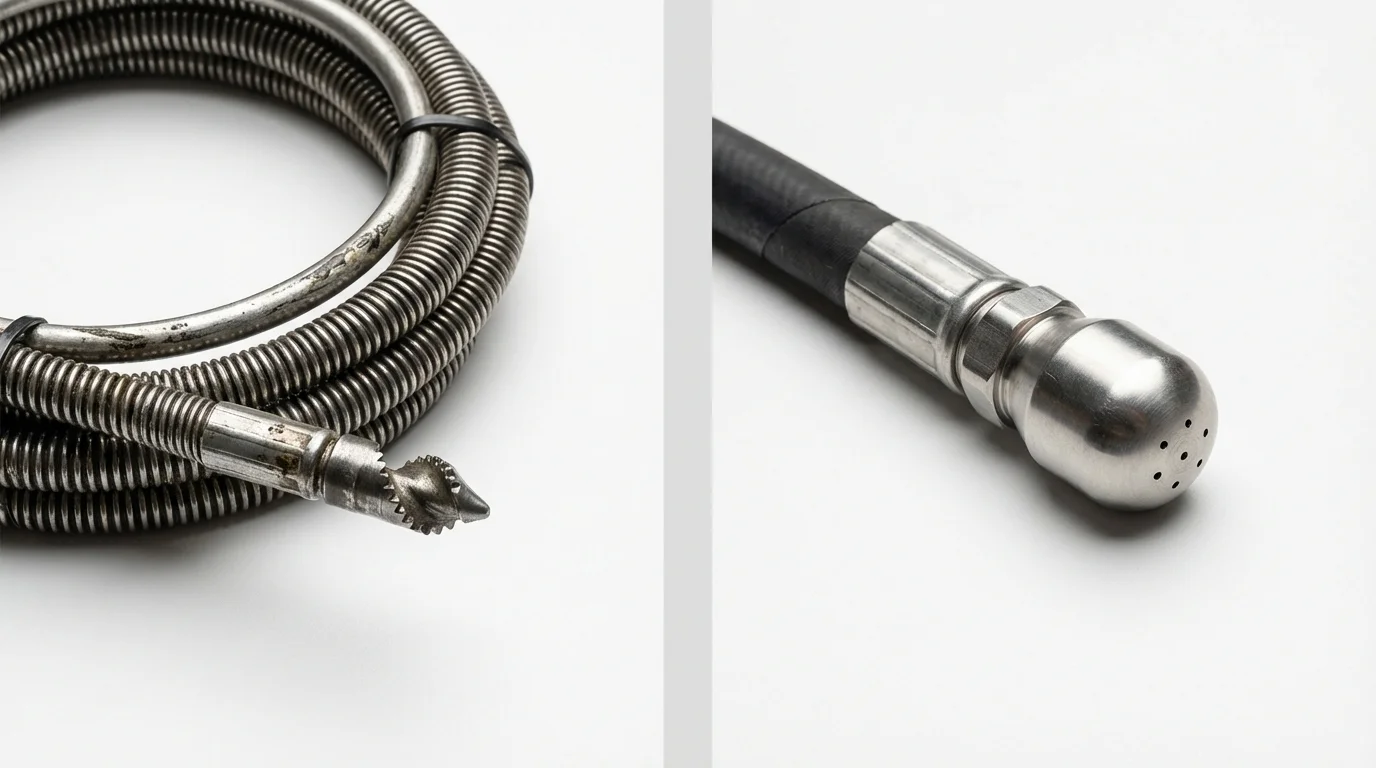 Drain snake cable and hydro jetting nozzle used for drain cleaning in Park Ridge, IL