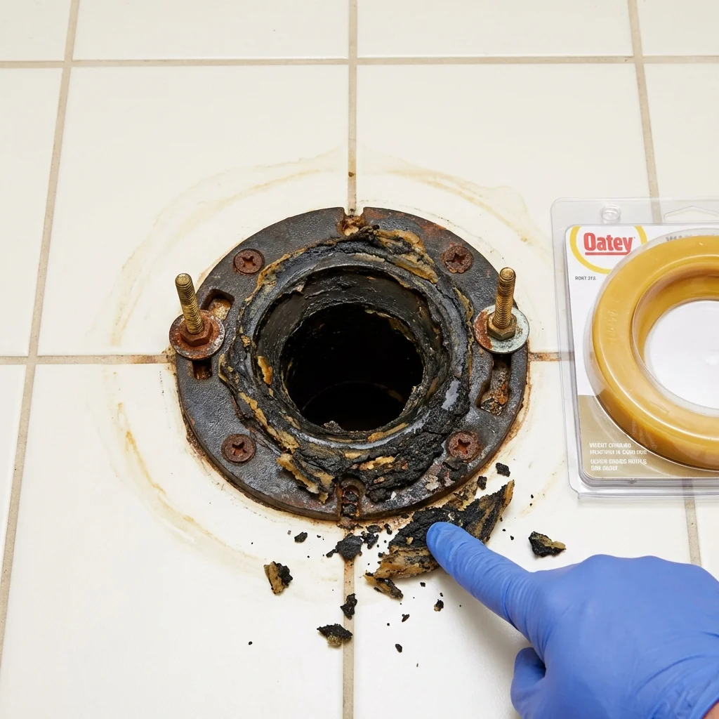 Failed wax ring showing water seepage at the base of a toilet in a Park Ridge, IL home