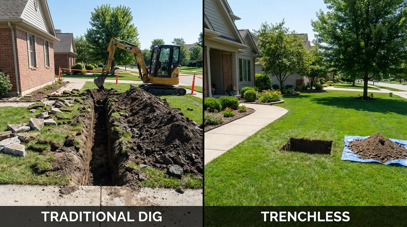 Trenchless sewer repair with minimal yard damage versus traditional excavation in Park Ridge, IL